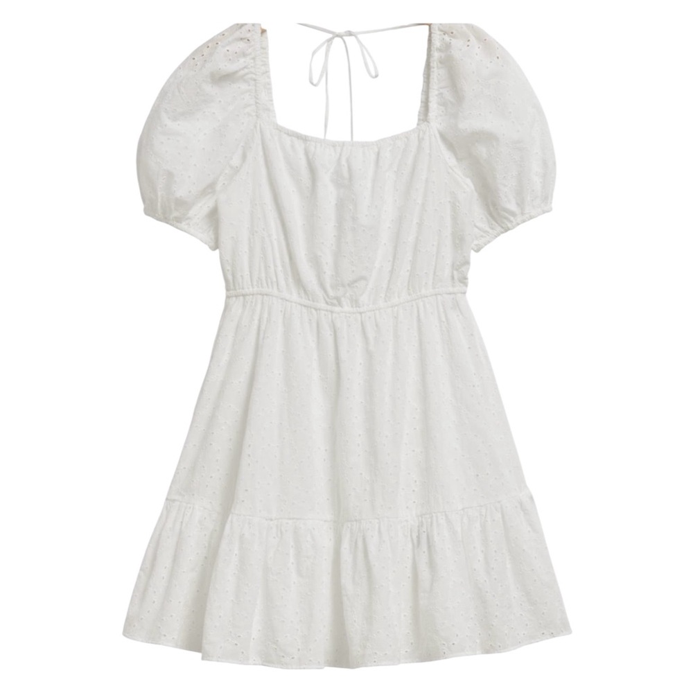 White Eyelet Puff Sleeve Mini Dress Sz 0 Cotton Feminine NWT & Other Stories